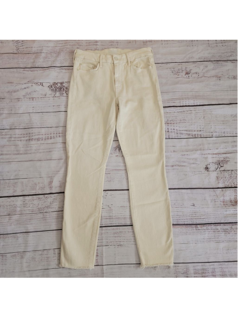 Mother The Looker Ankle Fray Gettin In Cream Jeans Women's 25